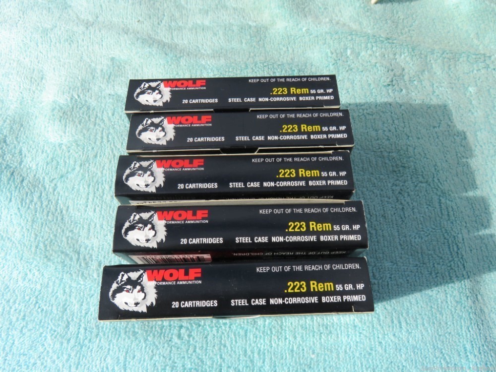Wolf 100 Rounds .223 Rem 55gr HP's Boxer Primed Non Corrosive-img-6