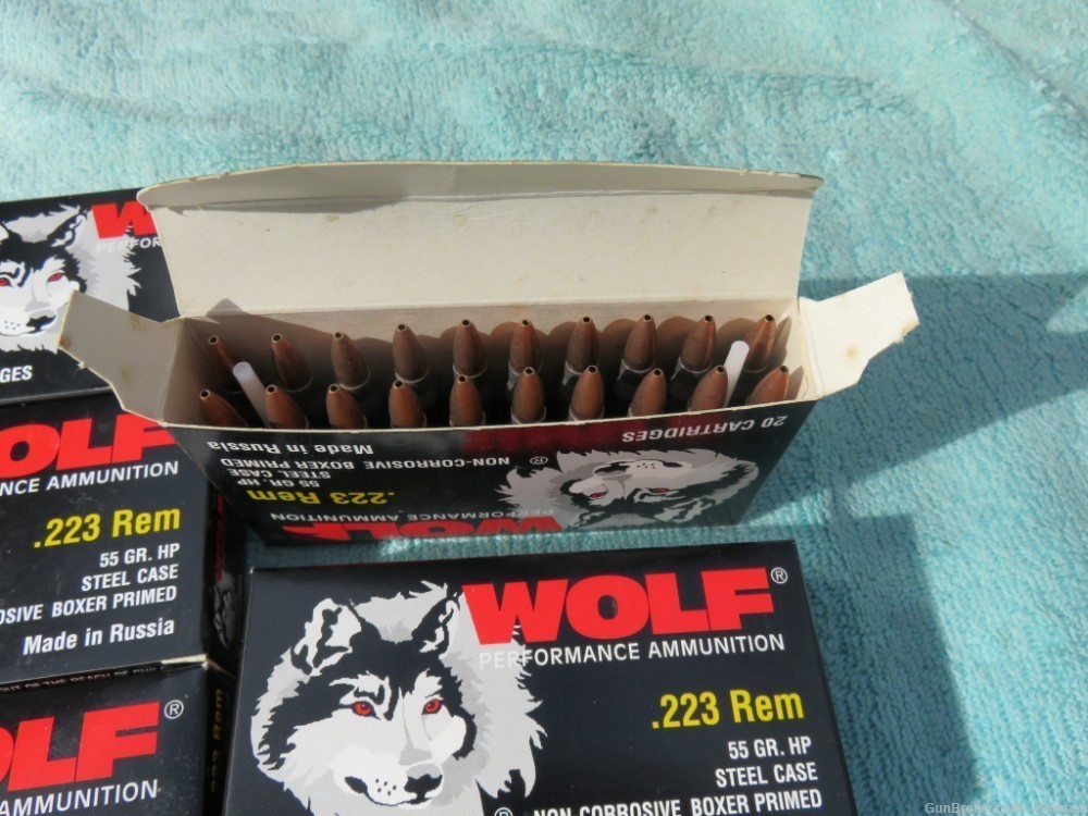 Wolf 100 Rounds .223 Rem 55gr HP's Boxer Primed Non Corrosive-img-10