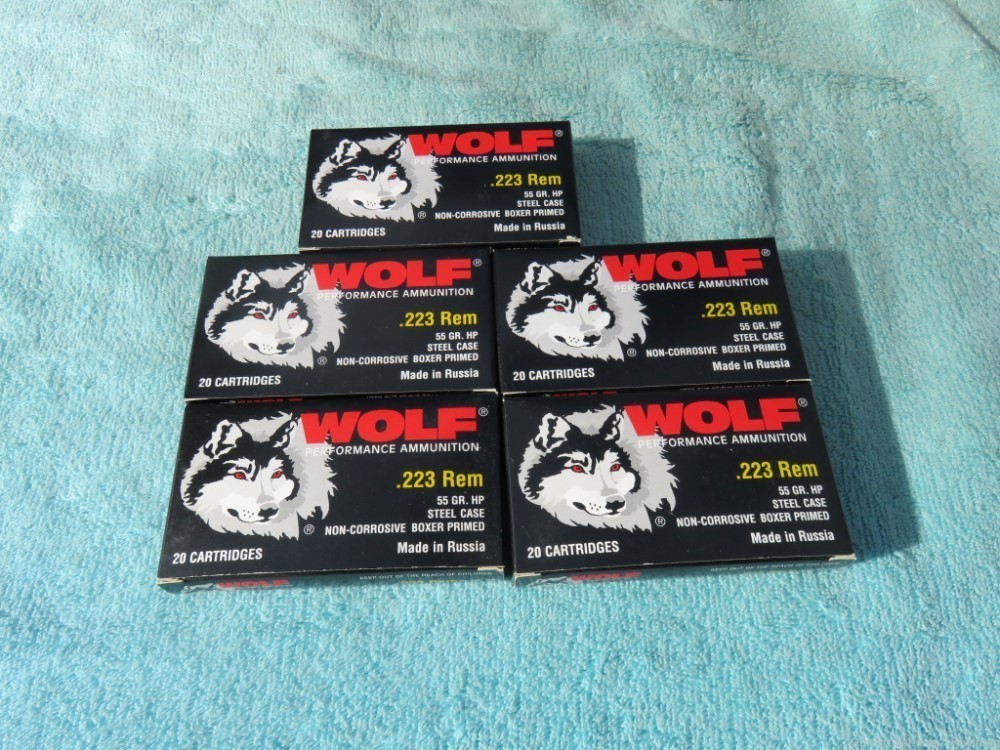 Wolf 100 Rounds .223 Rem 55gr HP's Boxer Primed Non Corrosive-img-9