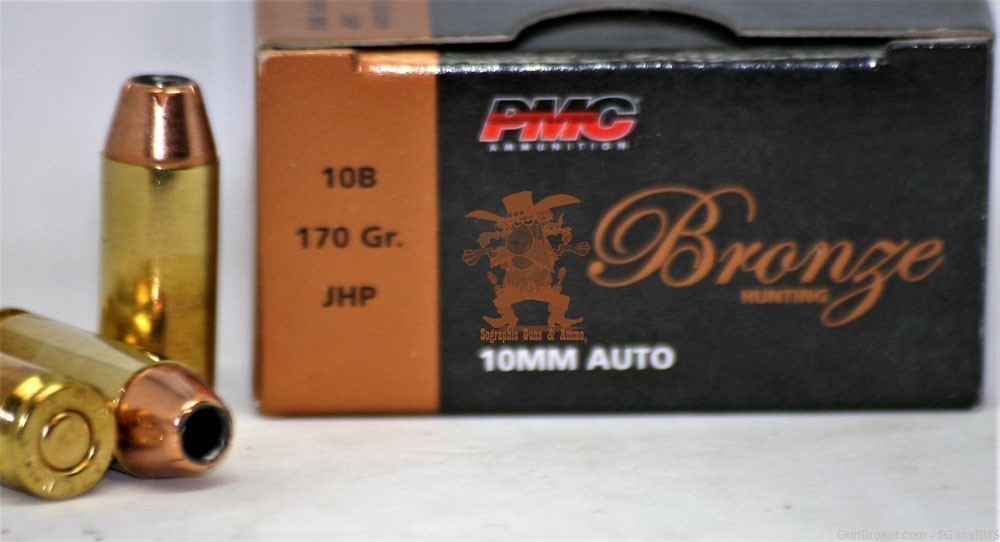 10mm JHP PMC 10MM 170 Grain JACKETED HOLLOW POINT Semi Auto JHP 25 ROUNDS-img-1