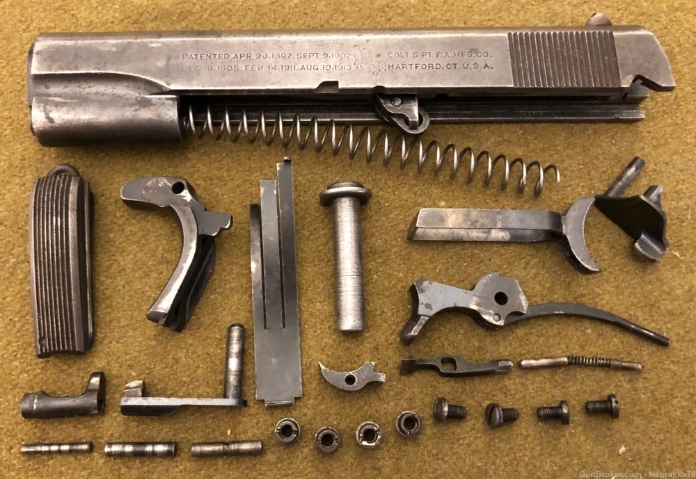Early WW1 era Colt 1911 .45acp pistol parts kit repair lot military USGI-img-0