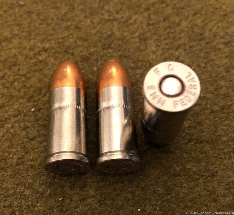 Three live rounds experimental proprietary FC 9mm Federal rimmed ammo-img-0