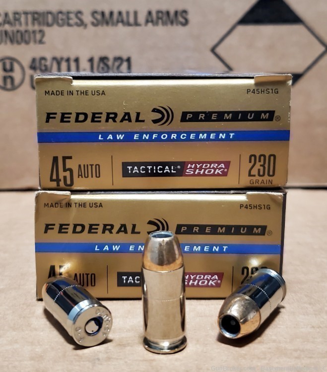 100rds Federal Premium 45 Auto ACP 230gr Hydra-Shok JHP #P45HS1G FREE SHIP-img-0