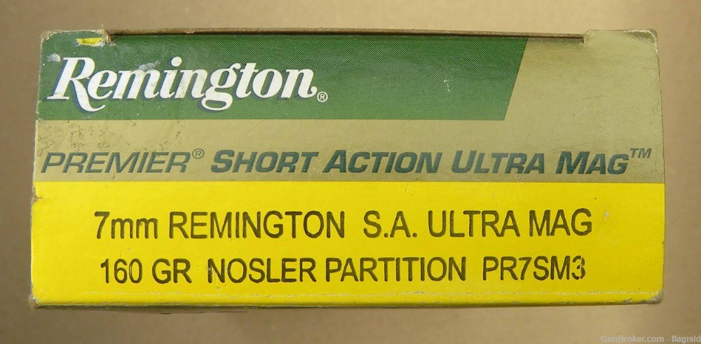 Full 20 Rd Box of Remington 7MM SAUM Short Action Ultra Mag 160 Gr Nosler-img-0