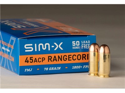 SIM-X 45 ACP RangeCore Ammunition 78 Grain Lead Free FMJ 1000 Rounds SIMX