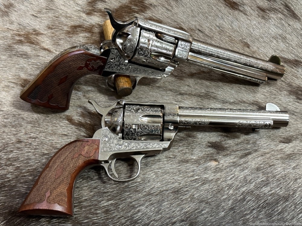 NEW PAIR CONSEC SERIAL NO. 1873 45 COLT 5.5" BUFFALO BILL ENGRAVED CIMARRON-img-1