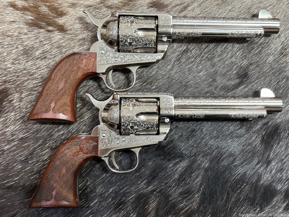 NEW PAIR CONSEC SERIAL NO. 1873 45 COLT 5.5" BUFFALO BILL ENGRAVED CIMARRON-img-2