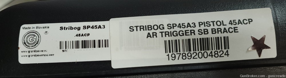 Grand Power Stribog SP45A3 SP45 A3 45acp SP-45 SBT Folding Brace 8" Layaway-img-16