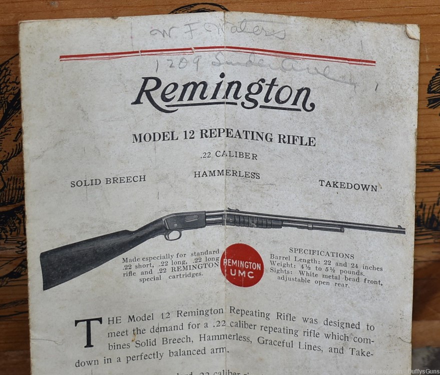 Remington Model 12 Repeating Rifle original manual-img-1