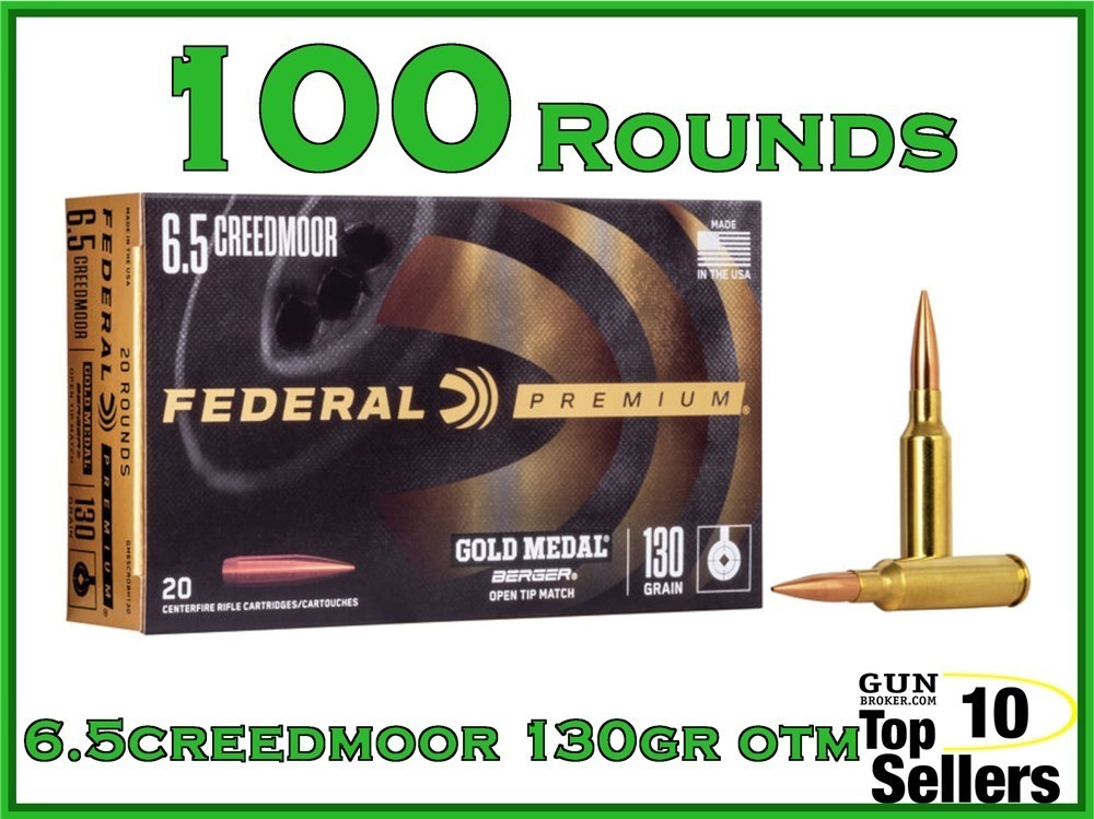 Federal GOLD MEDAL 6.5 Creedmoor Berger Hybrid OTM 130gr GM65CRDBH130 100RD-img-0