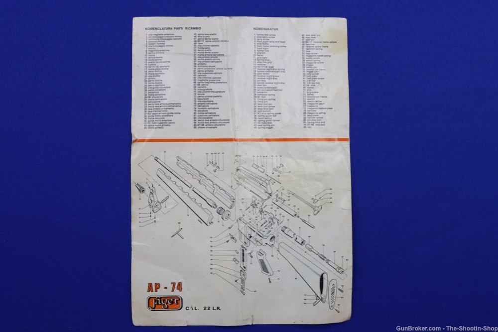 Armi Jager Model AP-74 Rifle 22LR CAL Factory Owners Manual AP74 AR 22 RARE-img-8