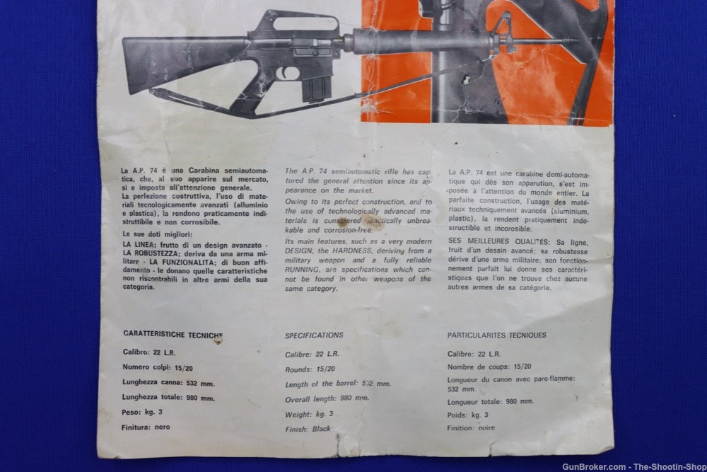 Armi Jager Model AP-74 Rifle 22LR CAL Factory Owners Manual AP74 AR 22 RARE-img-2