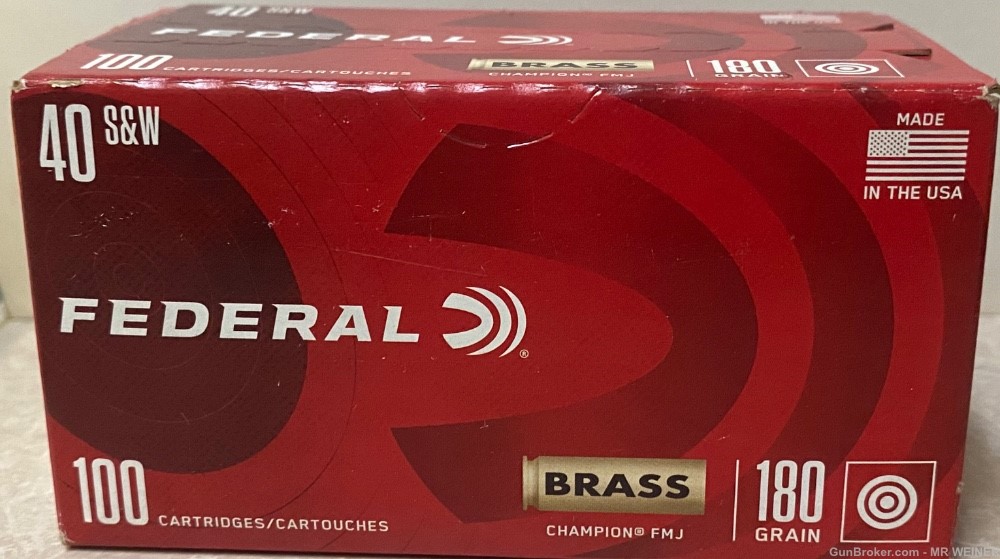 300 Rounds Federal Ammo Total Brass 40 S&W 180 Grain FMJ Brass 200/100 Box-img-2