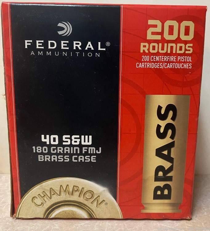 300 Rounds Federal Ammo Total Brass 40 S&W 180 Grain FMJ Brass 200/100 Box-img-0