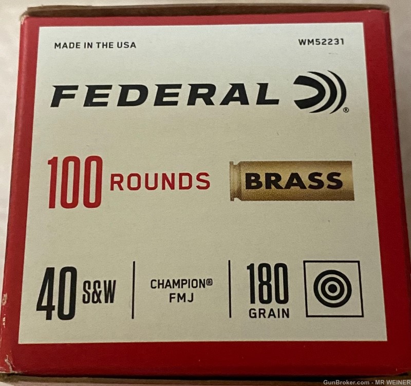 300 Rounds Federal Ammo Total Brass 40 S&W 180 Grain FMJ Brass 200/100 Box-img-5