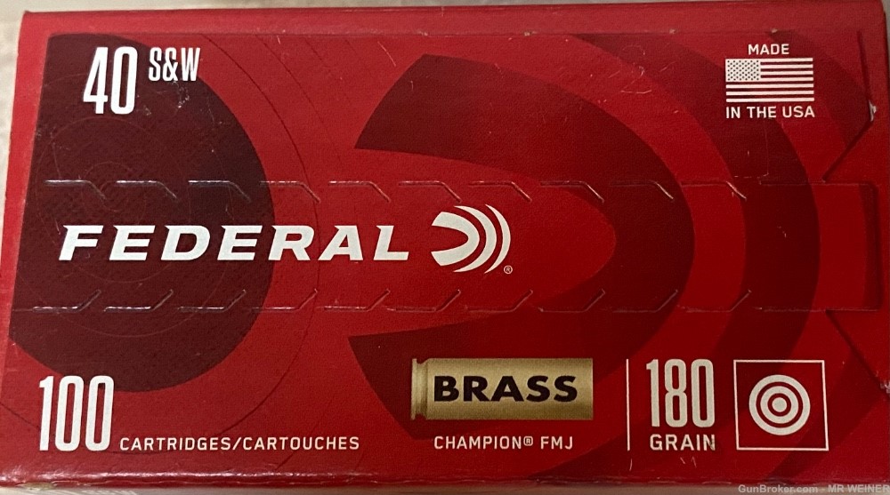 300 Rounds Federal Ammo Total Brass 40 S&W 180 Grain FMJ Brass 200/100 Box-img-3