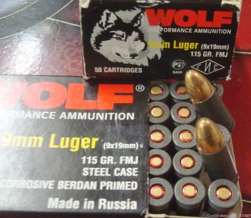 200 WOLF 9mm FMJ 115 grain Factory NEW Russian ammunition BANNED-img-1