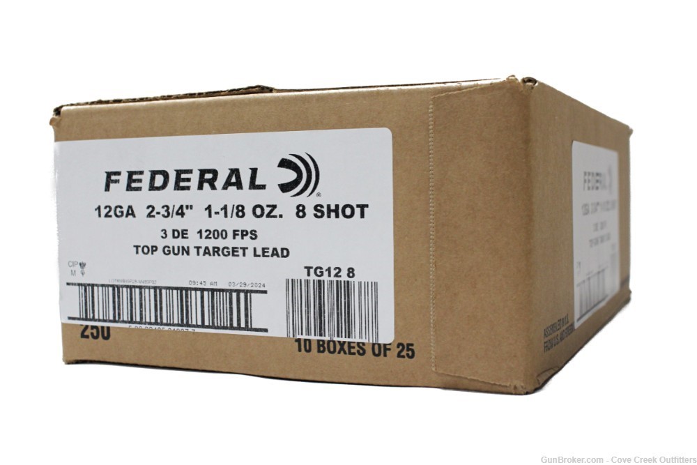 Federal Top Gun 12Ga 8-Shot 2-3/4" 1-1/8 Target 250 Round Case Pack TG12 8 -img-0