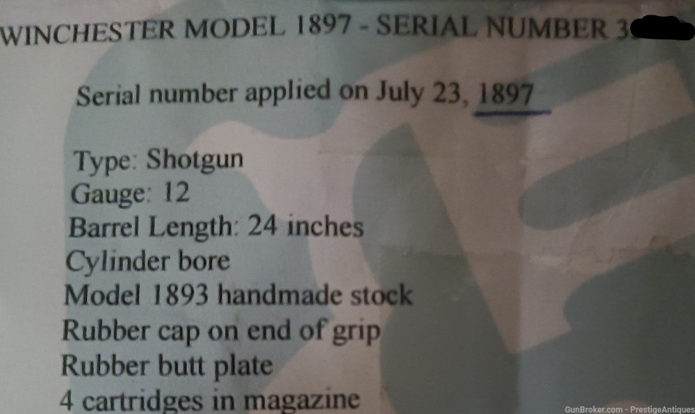 CODY verified 1st Year, 95% BLUE 1897 Winchester TX Sheriff RIOT Shotgun -img-1