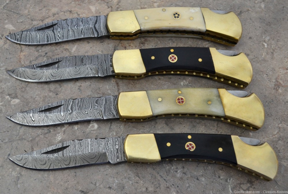Damascus Steel Set of 4 Back LocK Pocket Knives Mix Handle (LT FK Mix)-img-1