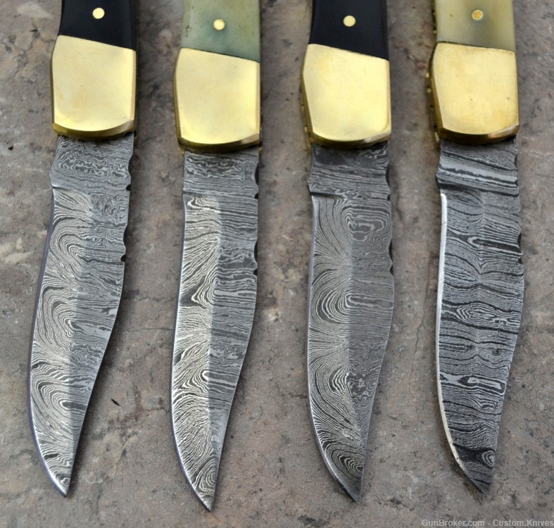 Damascus Steel Set of 4 Back LocK Pocket Knives Mix Handle (LT FK Mix)-img-6