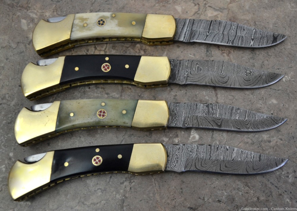 Damascus Steel Set of 4 Back LocK Pocket Knives Mix Handle (LT FK Mix)-img-4