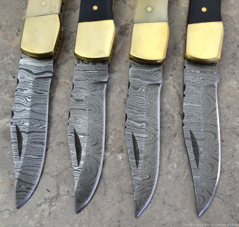 Damascus Steel Set of 4 Back LocK Pocket Knives Mix Handle (LT FK Mix)-img-3