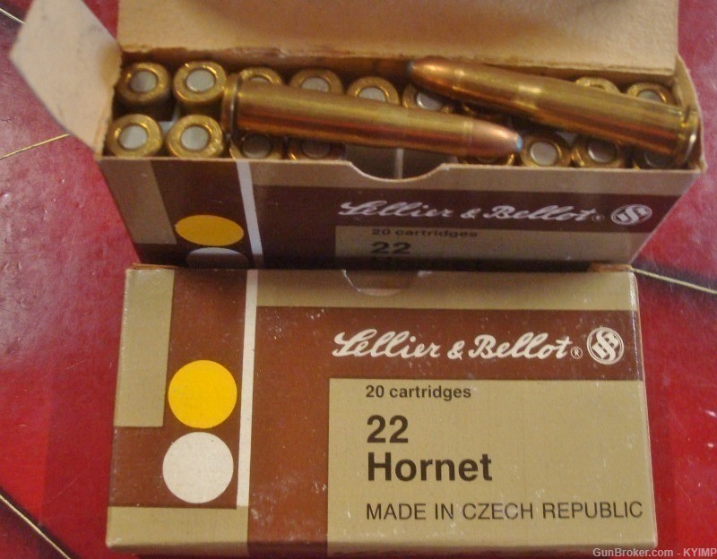 100 Sellier & Bellot 22 Hornet 45 gr JSP Factory NEW BRASS cased ammo -img-0