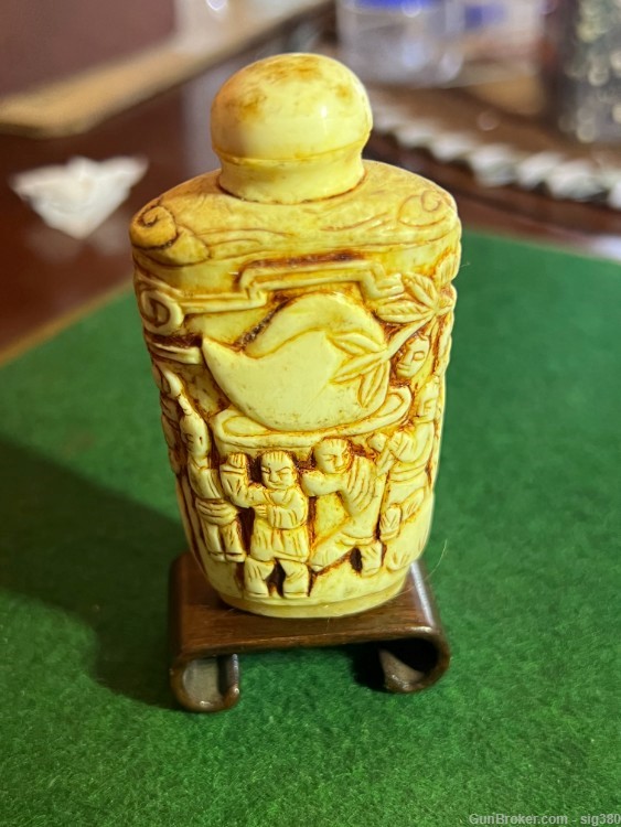 ANTIQUE CHINESE IVORY SNUFF BOTTLE / AMAZING CARVED MONKS-img-8