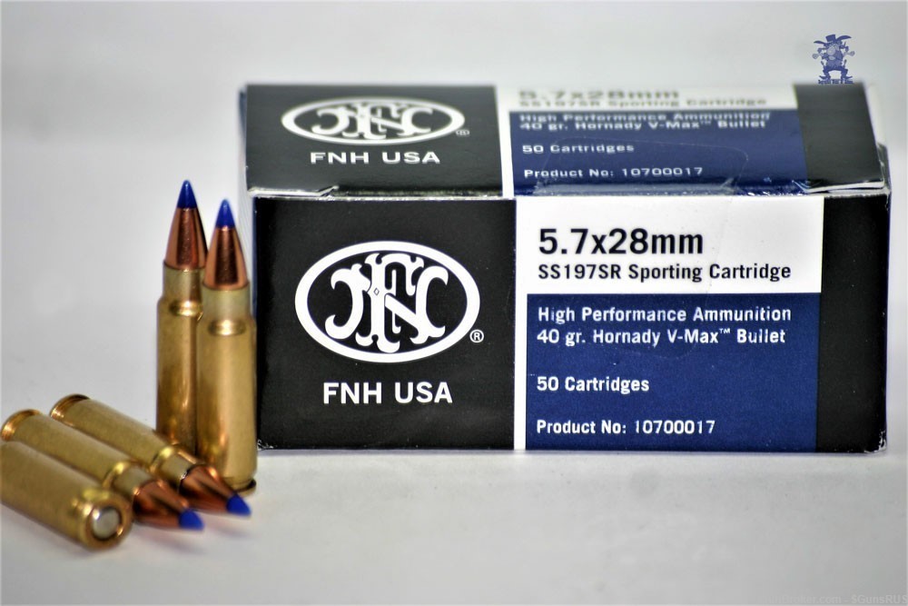 5.7 x 28 FNH SS 197 SR 40 Gr V-Max High Performance  BLUETIP Ammo 50 Rounds-img-2