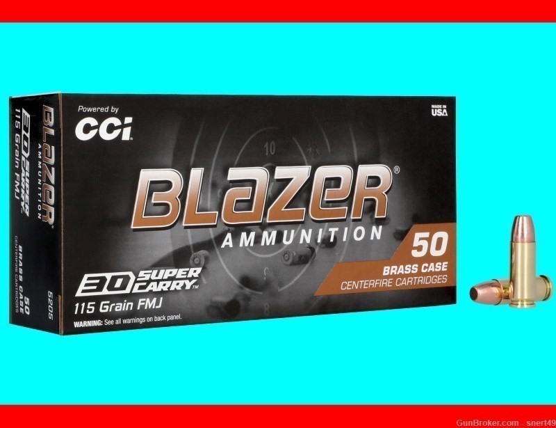 CCI Blazer Brass 30 SUPER CARRY 115 gr FMJ 50 Rd Box Brass Case 5205 FRESH -img-0