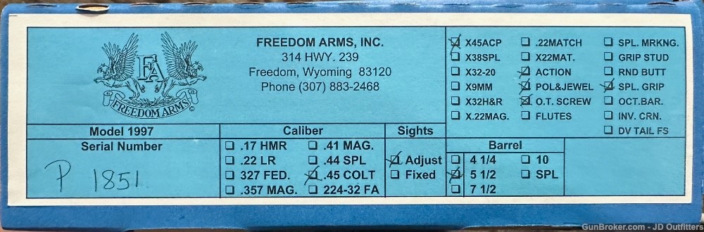FREE SAFARI, NEW FREEDOM ARMS MODEL 97 PREMIER GRADE 45 COLT & 45 ACP-img-23