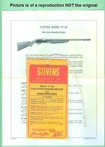 Stevens Savage 77-SC fac Manual / Hang Tag Repro-img-0