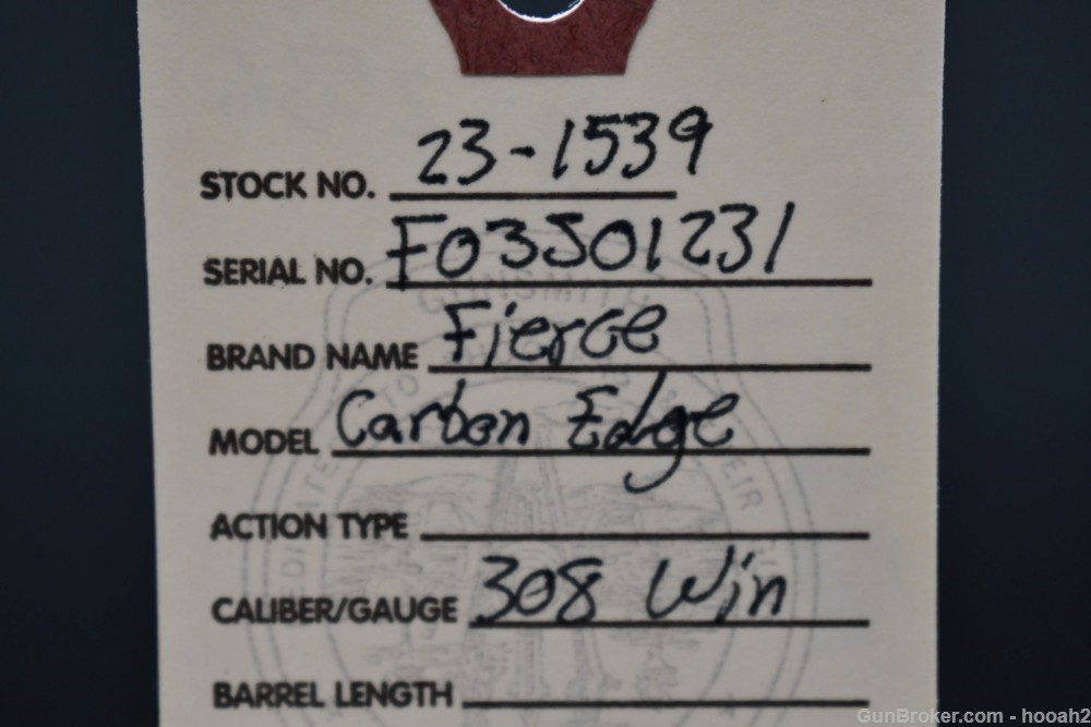 Excellent Fierce Firearms Carbon Edge Bolt Action Rifle 308 Win W Box-img-1