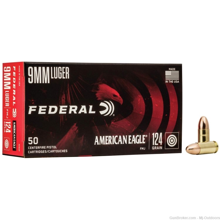 American Eagle Handgun Ammunition 9mm Luger 124 gr FMJ 1150 fps-img-1