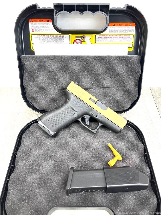 GLOCK 43X GOLD SLIDE 9MM COMPACT PISTOL GOOD CONDITION-img-0