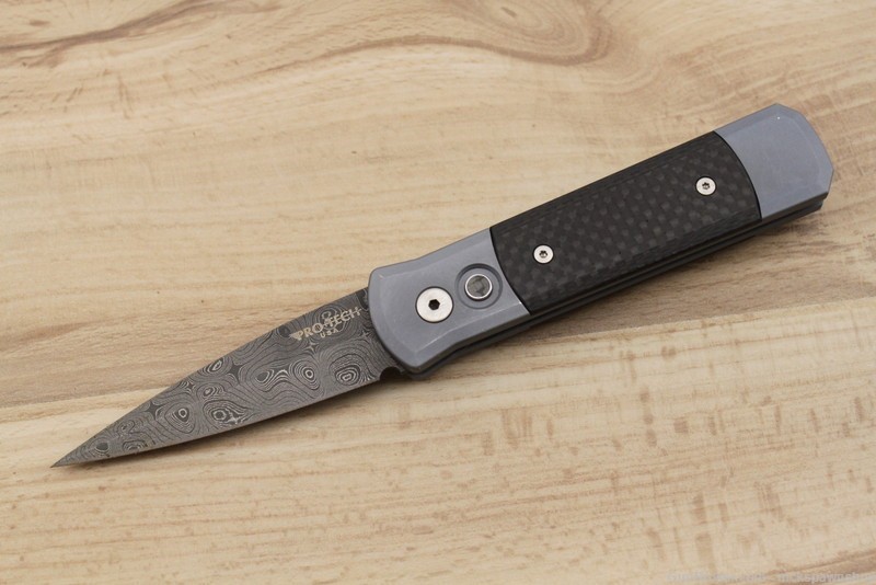 Pro-Tech Damascus Godson, Carbon Fiber Handles, Slightly Used, No Reserve-img-0