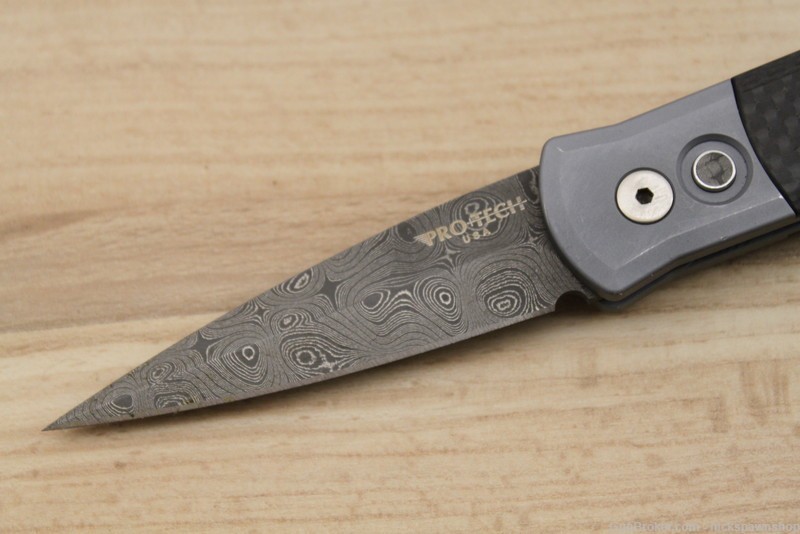 Pro-Tech Damascus Godson, Carbon Fiber Handles, Slightly Used, No Reserve-img-1