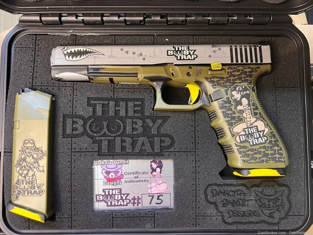 Custom Glock 40 Gen4 10mm Booby Trap Bomber Pinup w/ Custom Case-img-0