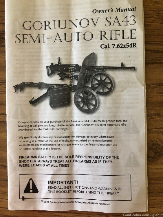 GORIUNOV SA 43 SEMI AUTO RIFLE OWNER'S MANUAL-img-0