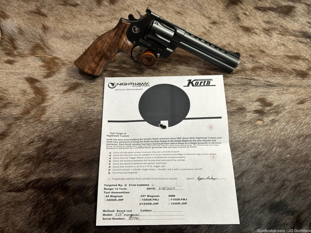 NEW KORTH MONGOOSE 357 MAG 5.25" BARREL, WOOD RUBBER GRIPS NIGHTHAWK CUSTOM-img-1