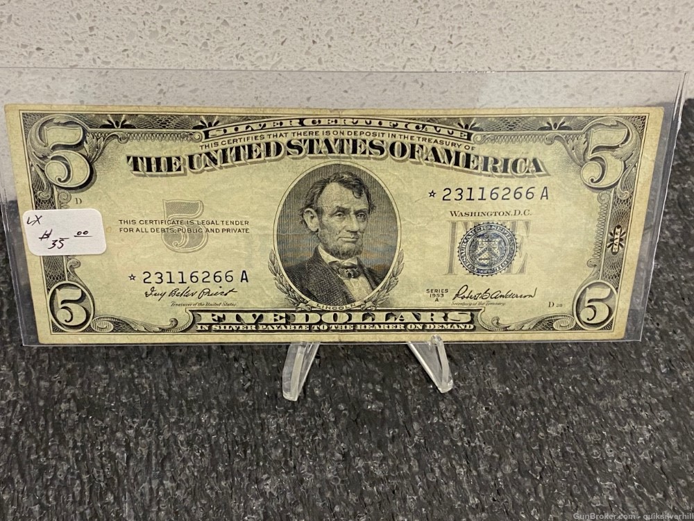 Nice Series 1953 A $5 Five Dollar Silver Certificate “Godless” Star Note -img-0