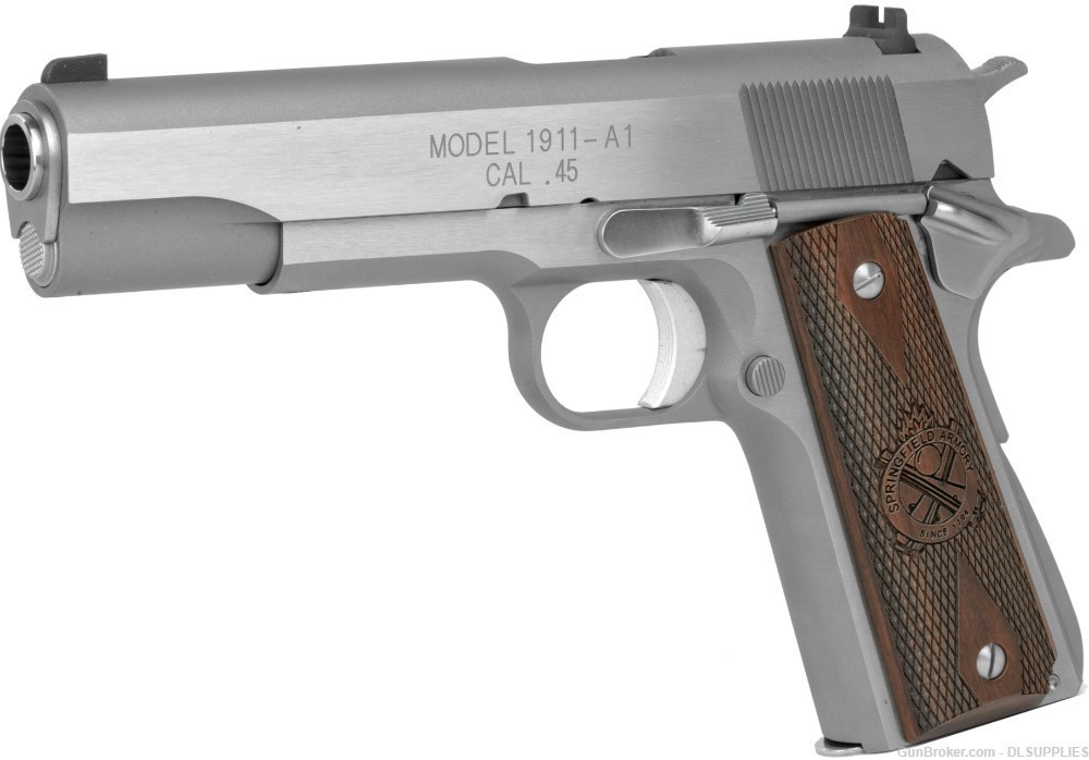 SPRINGFIELD ARMORY 1911 MIL-SPEC STAINLESS FINISH WOOD GRIPS 5" BBL .45ACP-img-2