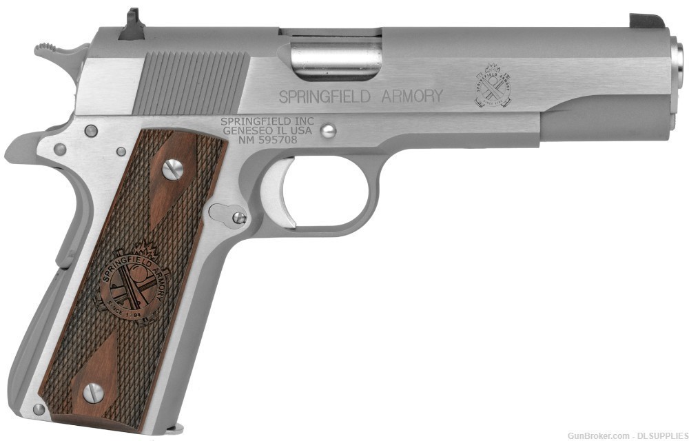 SPRINGFIELD ARMORY 1911 MIL-SPEC STAINLESS FINISH WOOD GRIPS 5" BBL .45ACP-img-0