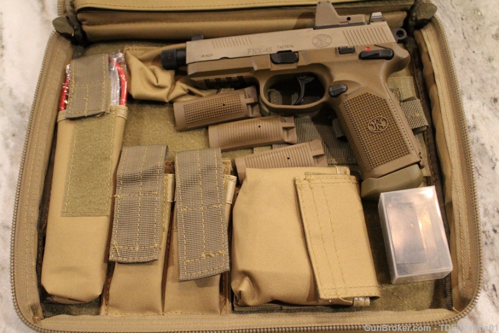 FNH Fnx-45 FDE .45 acp Tactical threaded w/ Trijicon RMR & original case-img-1