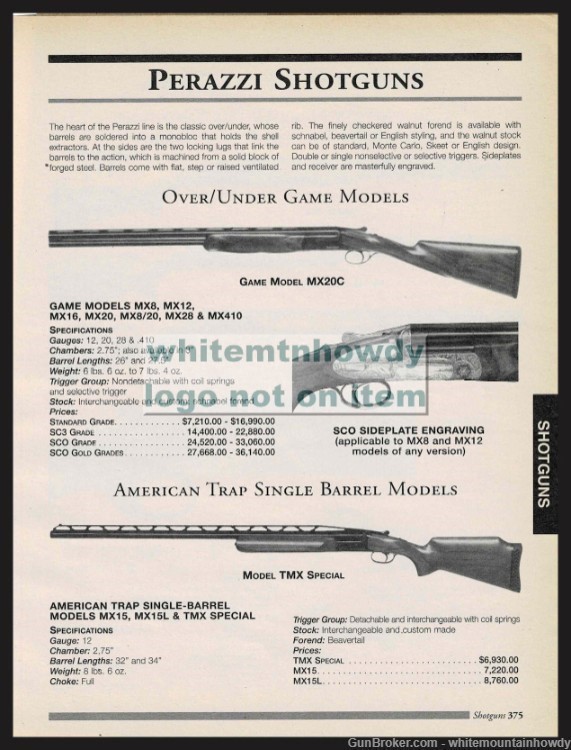 1999 PERAZZI  Fame Model MX20C MX8 MX12and TMX Special Shotgun PRINT AD-img-0