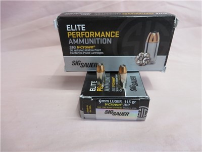 9mm LUGER AMMO 115 gr V-CROWN JHP ELITE PERFORANCE AMMO 100 ROUNDS.