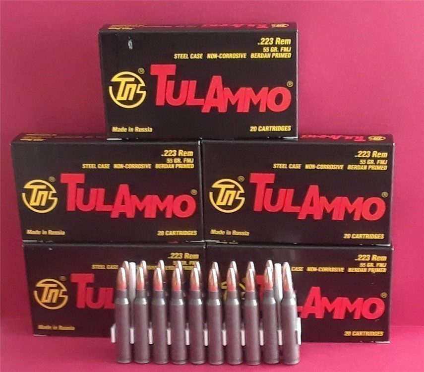 Tula 223 Remington Ammunition 55 Grain Full Metal Jacket 100 Rounds-img-0