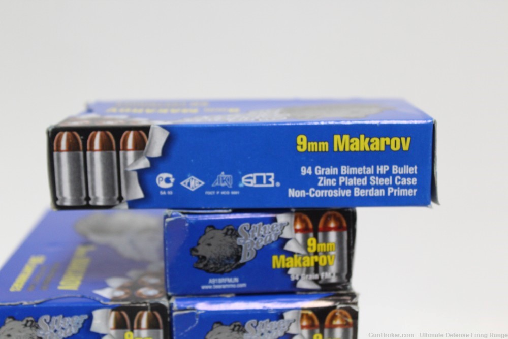 1000 Rounds Russian Silver Bear 9mm Makarov (9x18) 94 Grain Mix of HP / FMJ-img-1