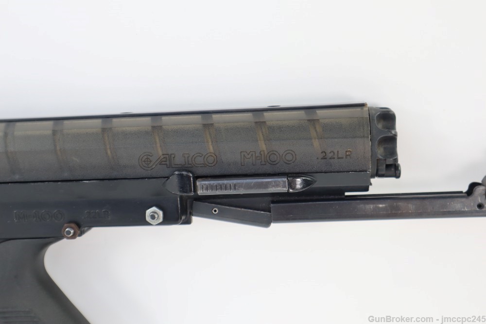 Rare Nice Calico M-100 .22 LR Semi Auto Rifle W/ Folding Stock W/ Drum Mag-img-2